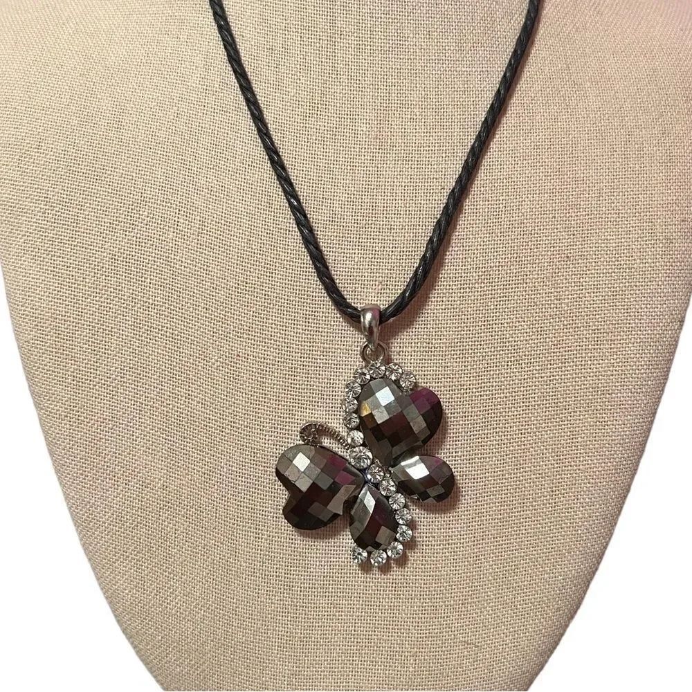 🤯5/$20🤯 Sparkly Dark Gray and White Rhinestone Butterfly Necklace